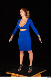 Daisy Lee black high heels blue dress casual dressed standing whole body  jpg